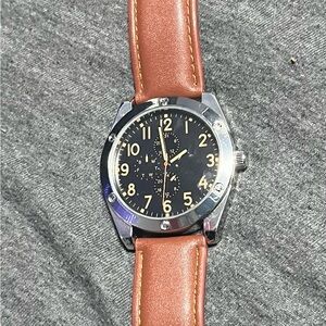 Brown Leather Strap Watch with Black Dial